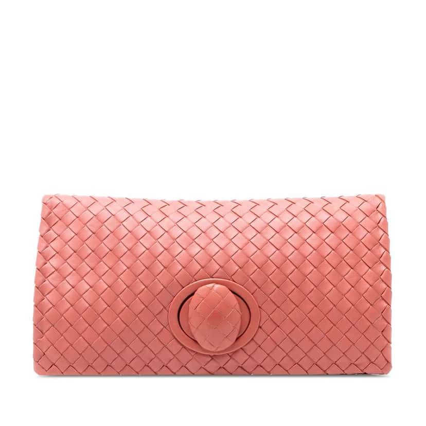 Bottega Veneta Nappa Intrecciato Turn Lock Clutch Pink Leather Good condition - Front View