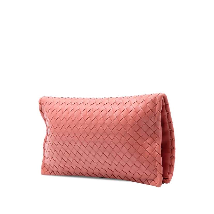 Bottega Veneta Nappa Intrecciato Turn Lock Clutch Pink Leather Good condition - Back View