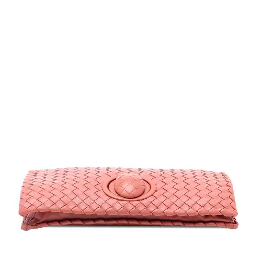 Bottega Veneta Nappa Intrecciato Turn Lock Clutch Pink Leather Good condition - Inside View