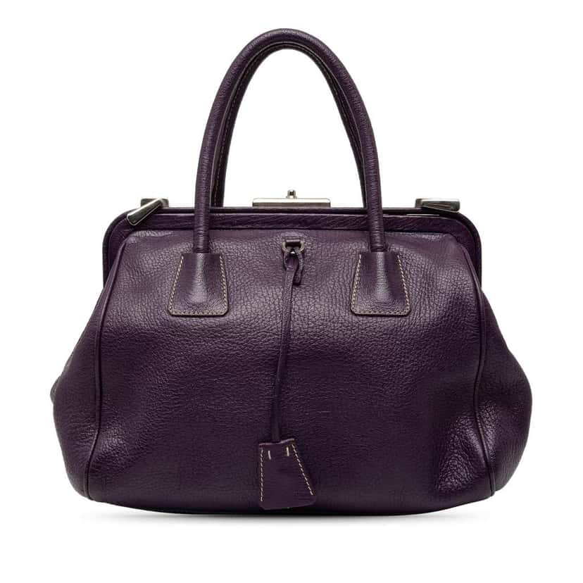 Prada Goatskin Madras Cerniera Frame Doctor Bag Purple Leather Good condition - Front View