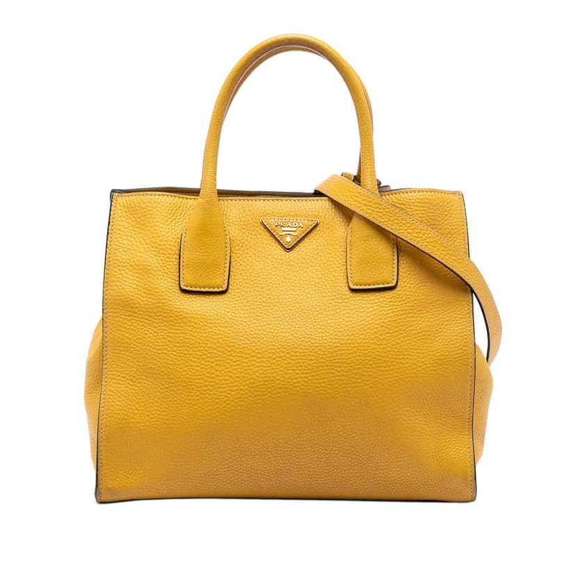 Prada Vitello Daino Open Convertible Tote Yellow Leather Very good condition - Front View