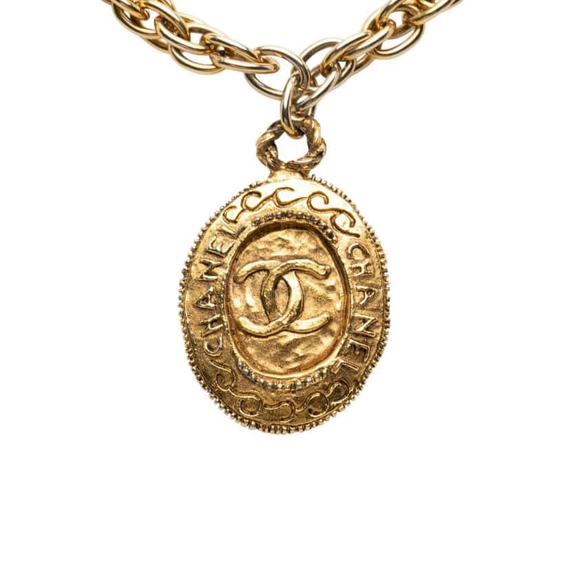 Chanel Gold Plated CC Logo Charm Station Necklace Gold Metal Good condition - Back View