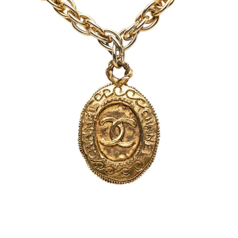Chanel Gold Plated CC Logo Charm Station Necklace Gold Metal Good condition - Inside View