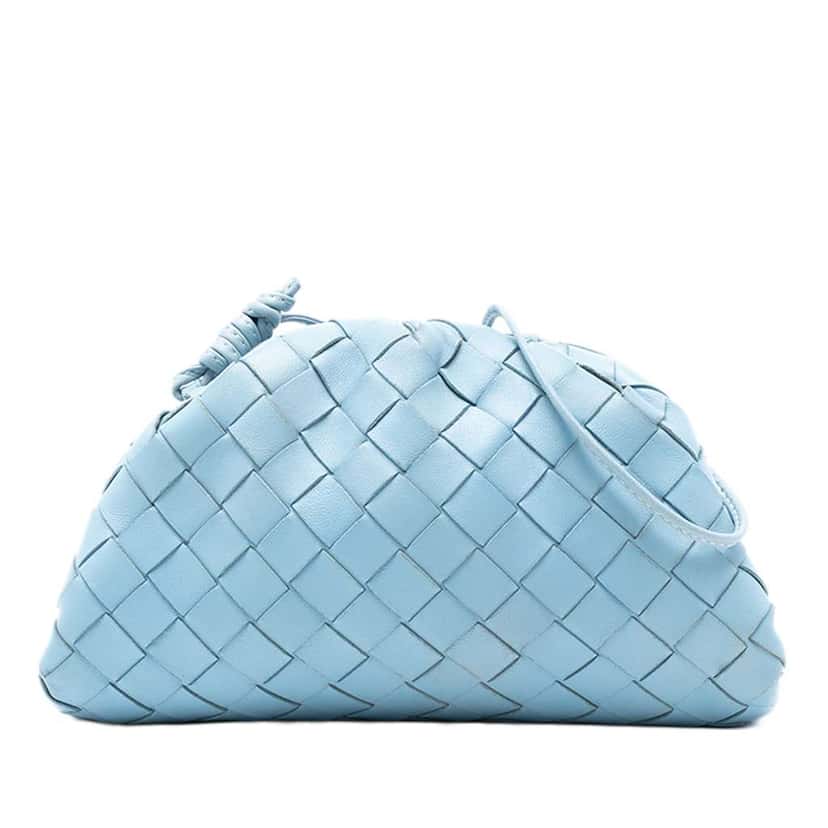 Bottega Veneta Nappa Intrecciato The Mini Pouch Crossbody Blue Leather Good condition - Front View