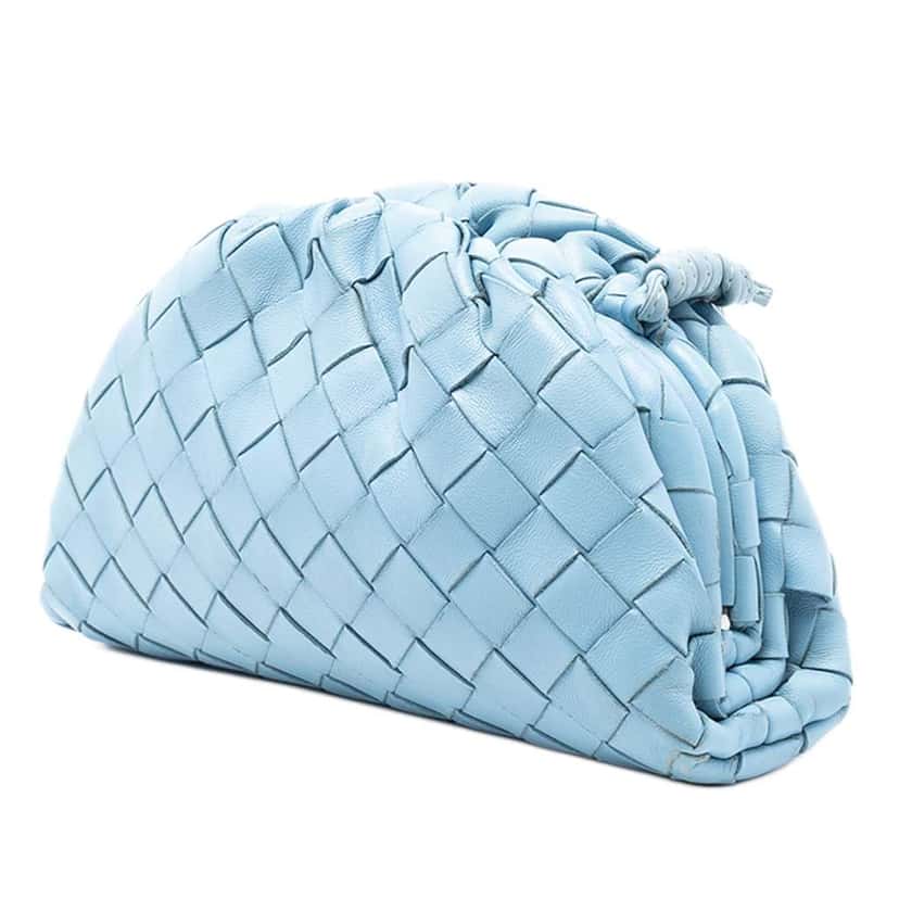 Bottega Veneta Nappa Intrecciato The Mini Pouch Crossbody Blue Leather Good condition - Back View