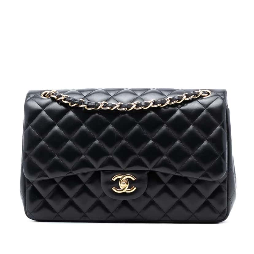 Chanel Jumbo Classic Lambskin Double Flap Black Leather Good condition - Front View