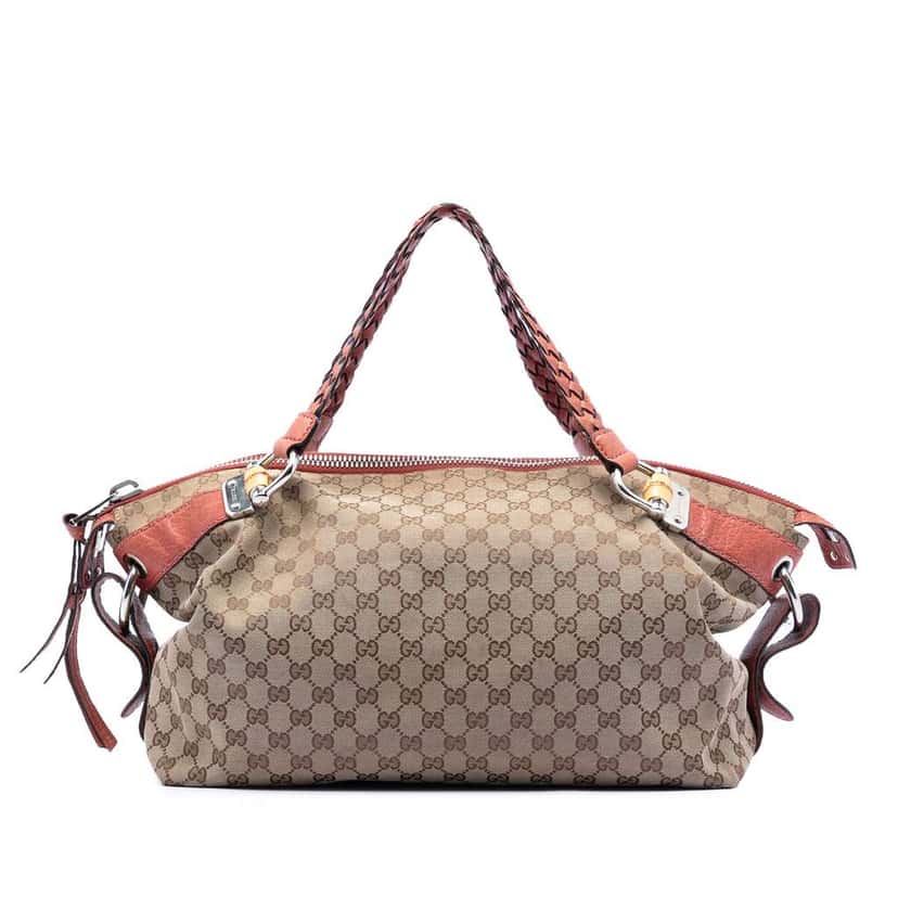 Gucci Medium GG Canvas Bamboo Bar Tote Brown Canvas Good condition - Front View