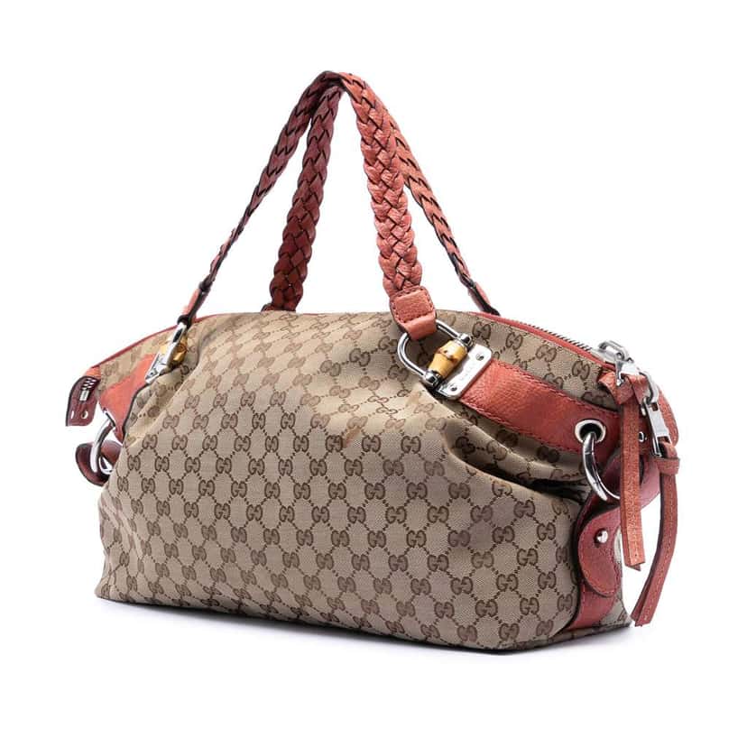 Gucci Medium GG Canvas Bamboo Bar Tote Brown Canvas Good condition - Back View