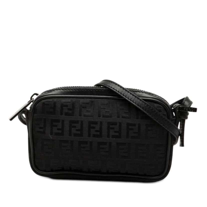 Fendi Mini Zucchino Canvas Zip Crossbody Black Canvas Very good condition - Front View