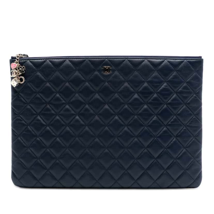 Chanel Large Quilted Lambskin Casino Charms O Case Clutch Blue Leather Good condition - Front View