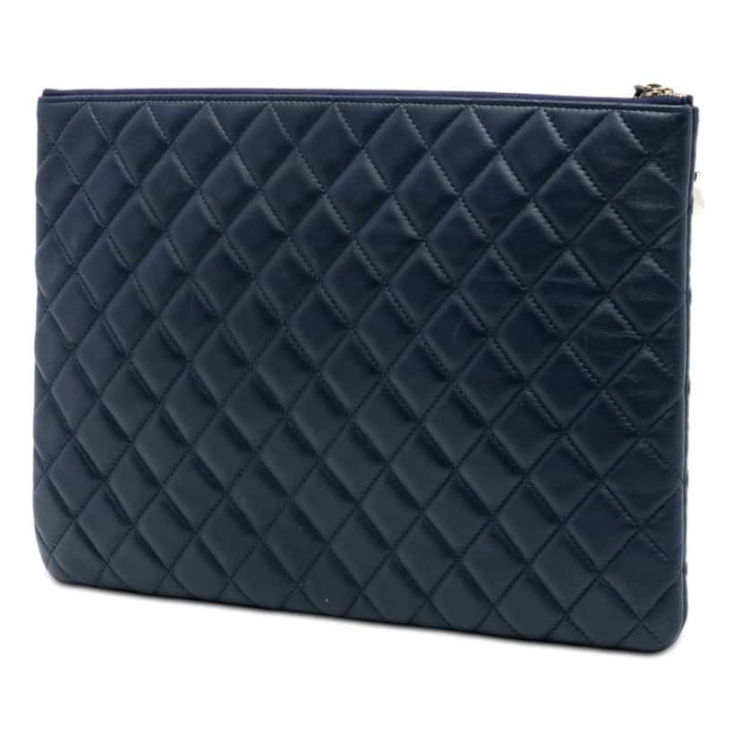 Chanel Large Quilted Lambskin Casino Charms O Case Clutch Blue Leather Good condition - Back View