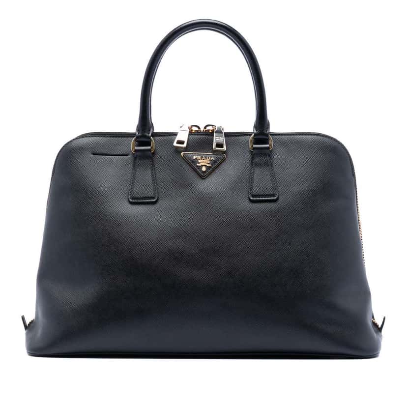 Prada Large Saffiano Lux Promenade Satchel Black Leather Good condition - Front View