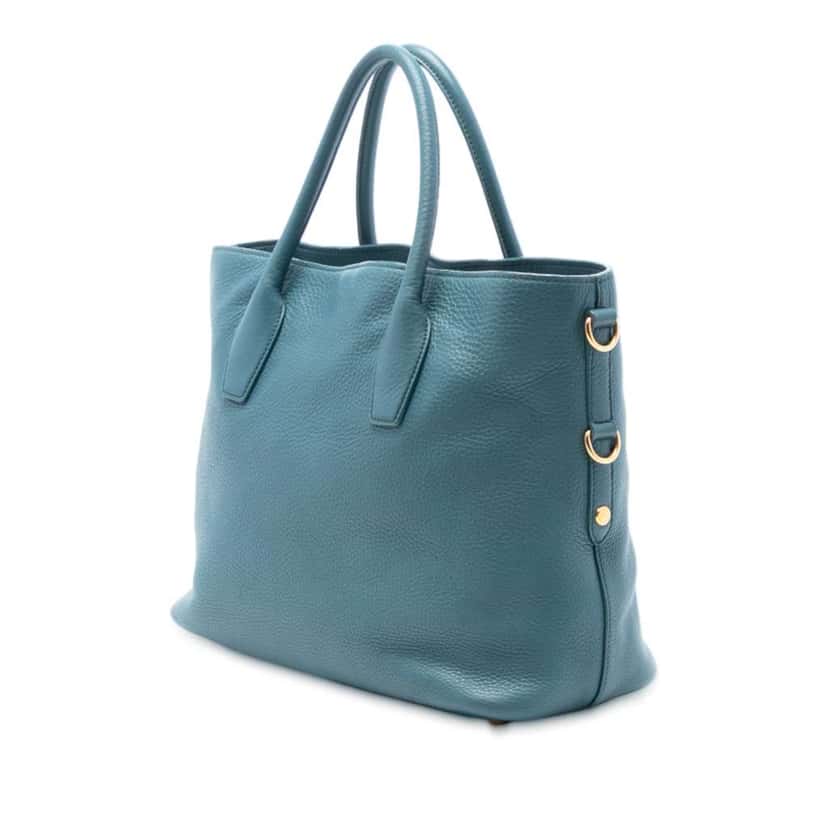 Prada Vitello Daino Open Convertible Tote Blue Leather Good condition - Back View