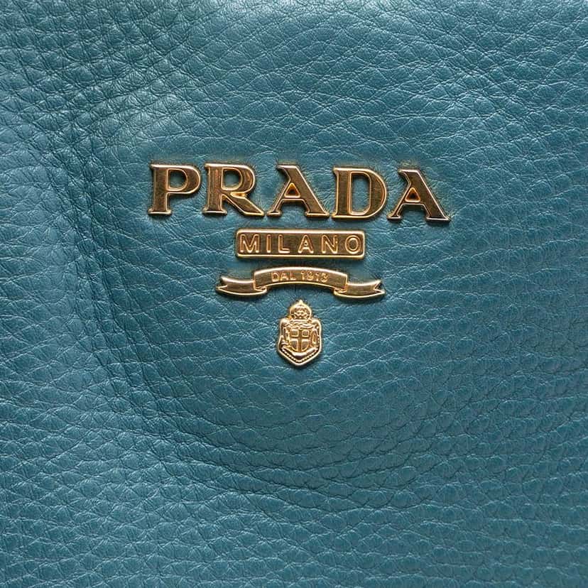 Prada Vitello Daino Open Convertible Tote Blue Leather Good condition - Box View