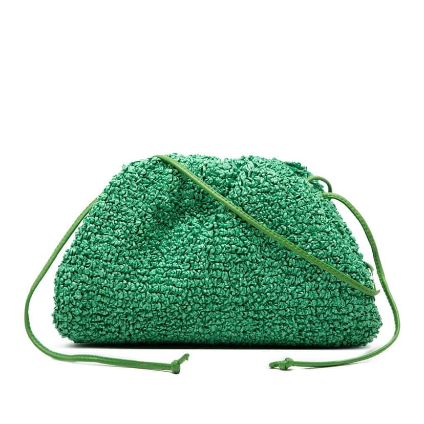 Bottega Veneta Boucle Raffia The Mini Pouch Crossbody Green Very good condition - Front View