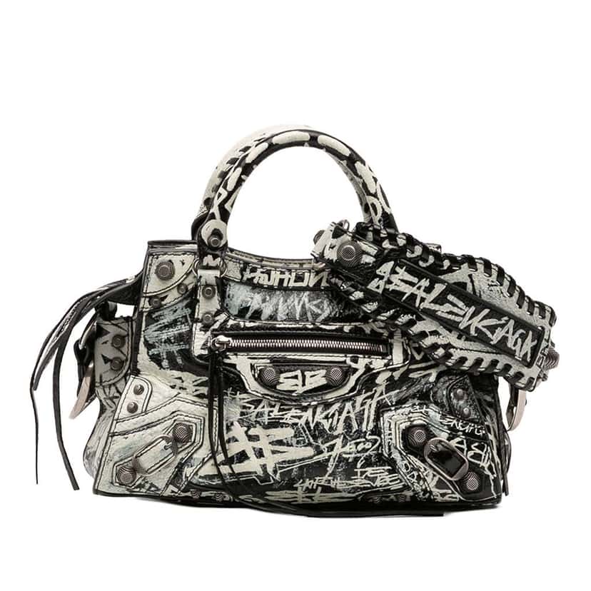 Balenciaga Lambskin Motocross Graffiti Neo Cagole XS White Leather Fair condition - Front View