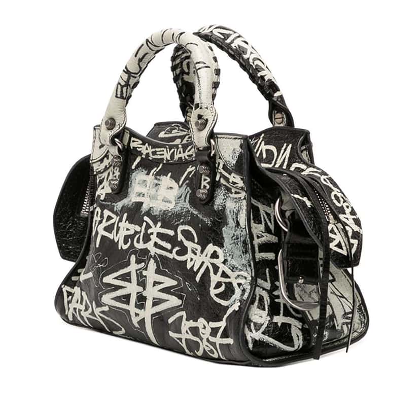 Balenciaga Lambskin Motocross Graffiti Neo Cagole XS White Leather Fair condition - Back View
