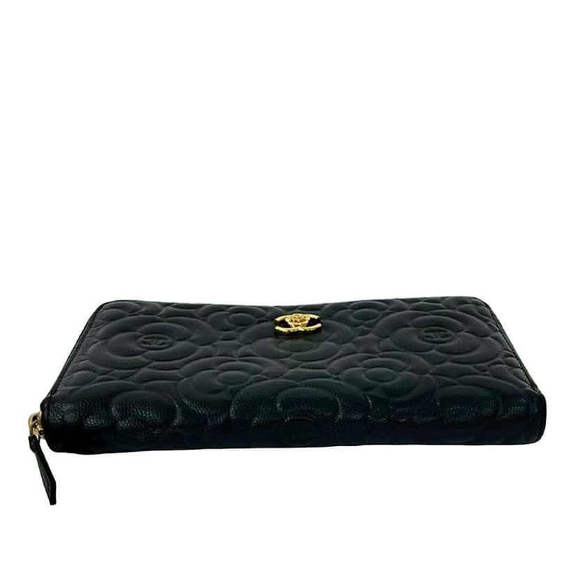 Chanel CC Embossed Caviar Camellia Zip Around Wallet Black Leather Good condition - Inside View