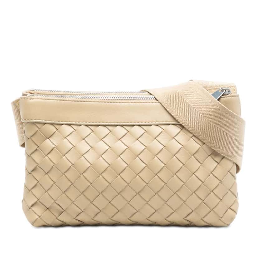 Bottega Veneta Nappa Intrecciato Double Zip Crossbody Brown Leather Very good condition - Front View