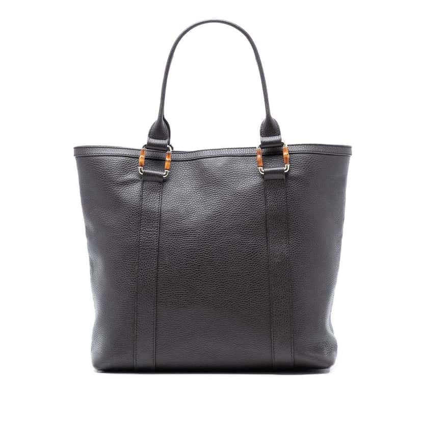 Gucci Grained Calfskin Bamboo Shopper Tote Black Leather Very good condition - Front View