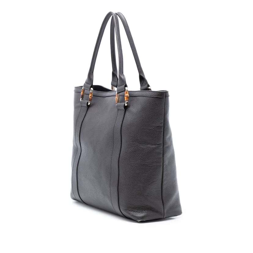 Gucci Grained Calfskin Bamboo Shopper Tote Black Leather Very good condition - Back View