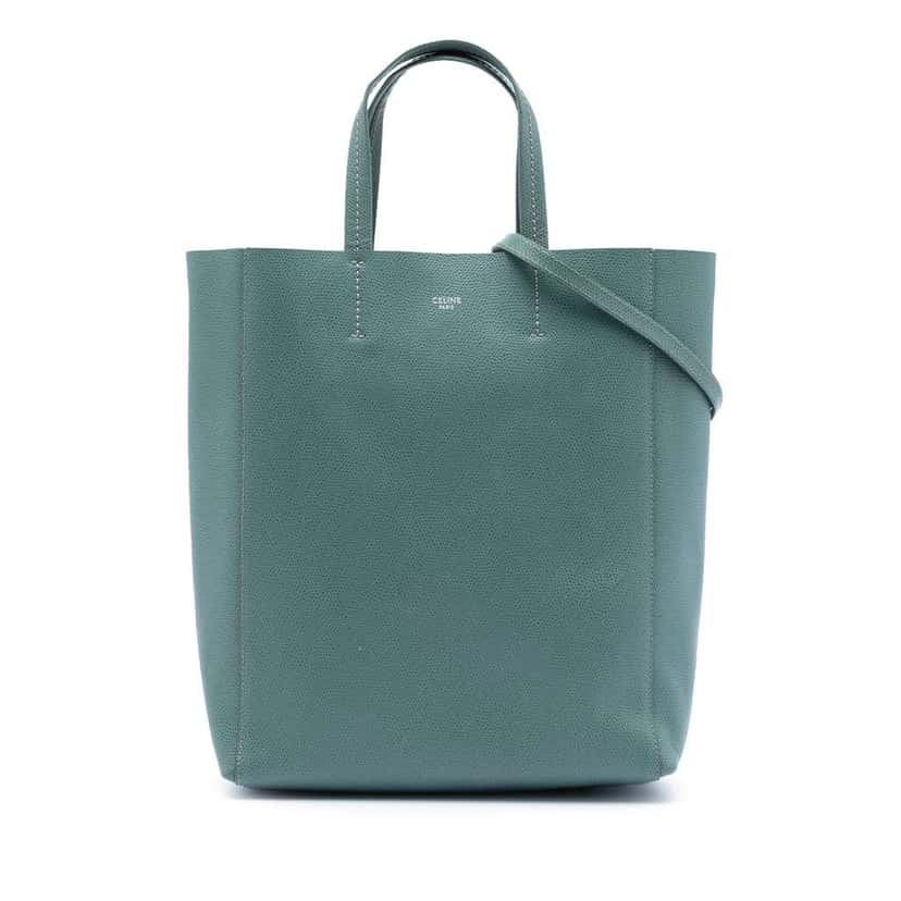 Celine Small Grained Calfskin Vertical Cabas Tote Green Leather Very good condition - Front View
