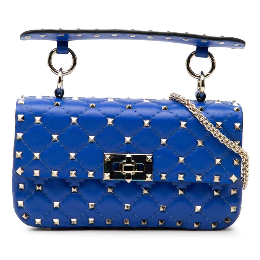 Valentino Small Nappa Rockstud Spike Satchel Blue Leather Good condition - Front View