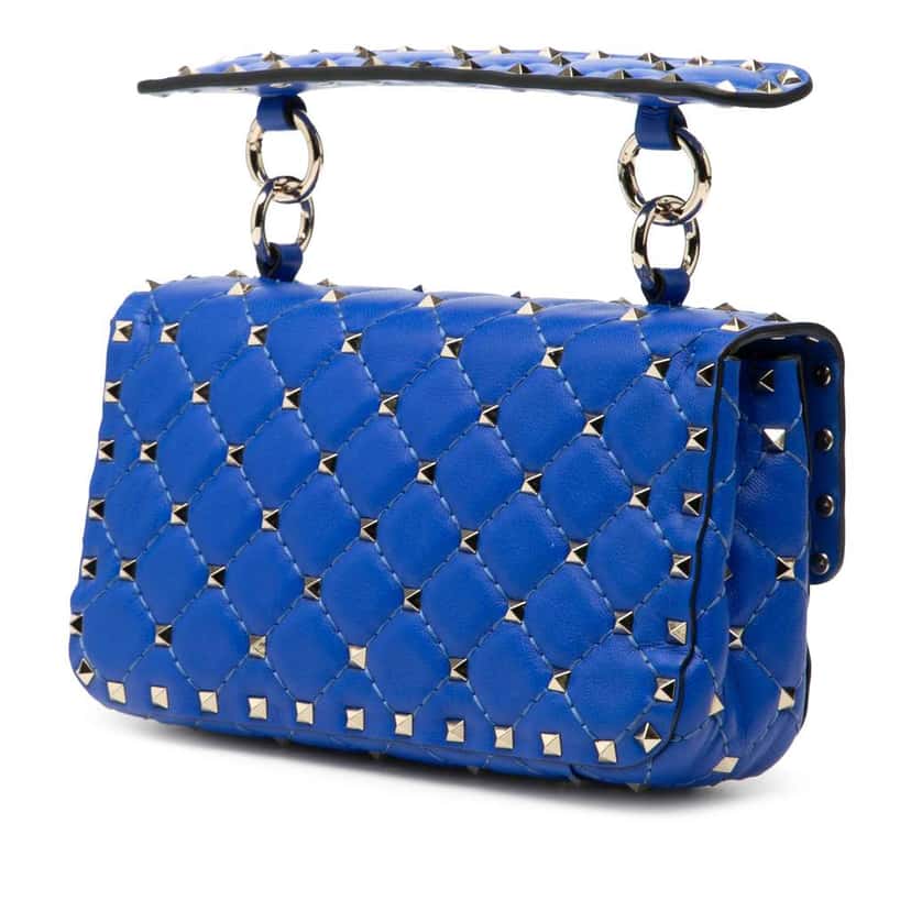 Valentino Small Nappa Rockstud Spike Satchel Blue Leather Good condition - Back View