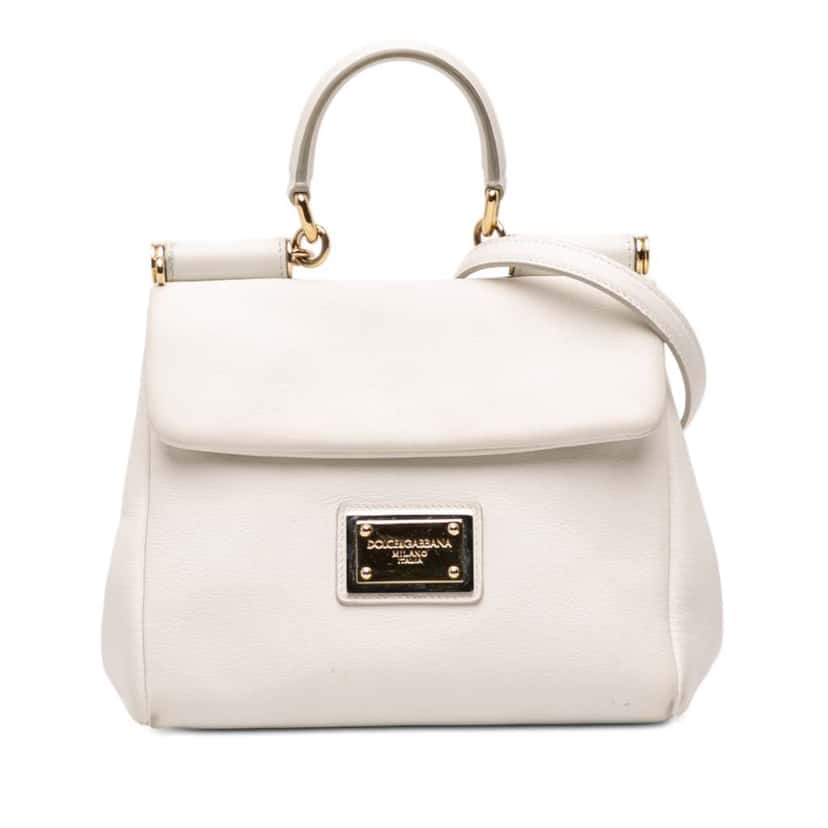 Dolce & Gabbana Small Calfskin Soft Sicily Satchel White Leather Good condition - Front View