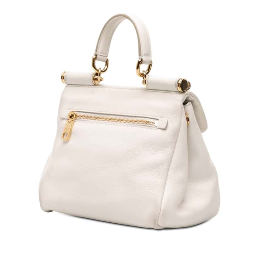 Dolce & Gabbana Small Calfskin Soft Sicily Satchel White Leather Good condition - Back View