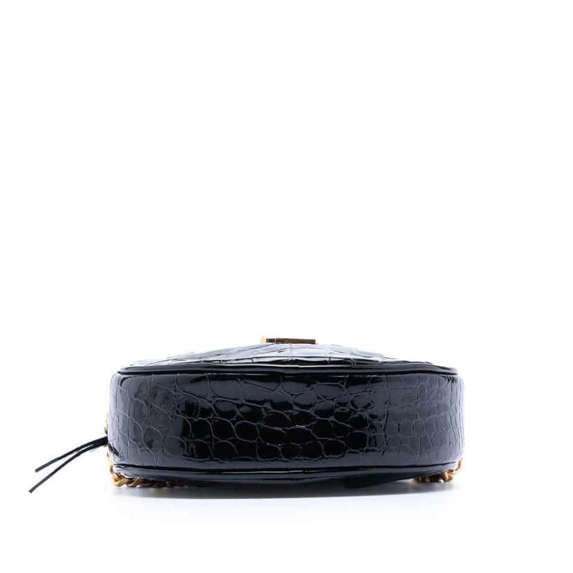 Saint Laurent Croc Embossed Patent Round Vinyle Camera Bag Black Leather Very good condition - Inside View