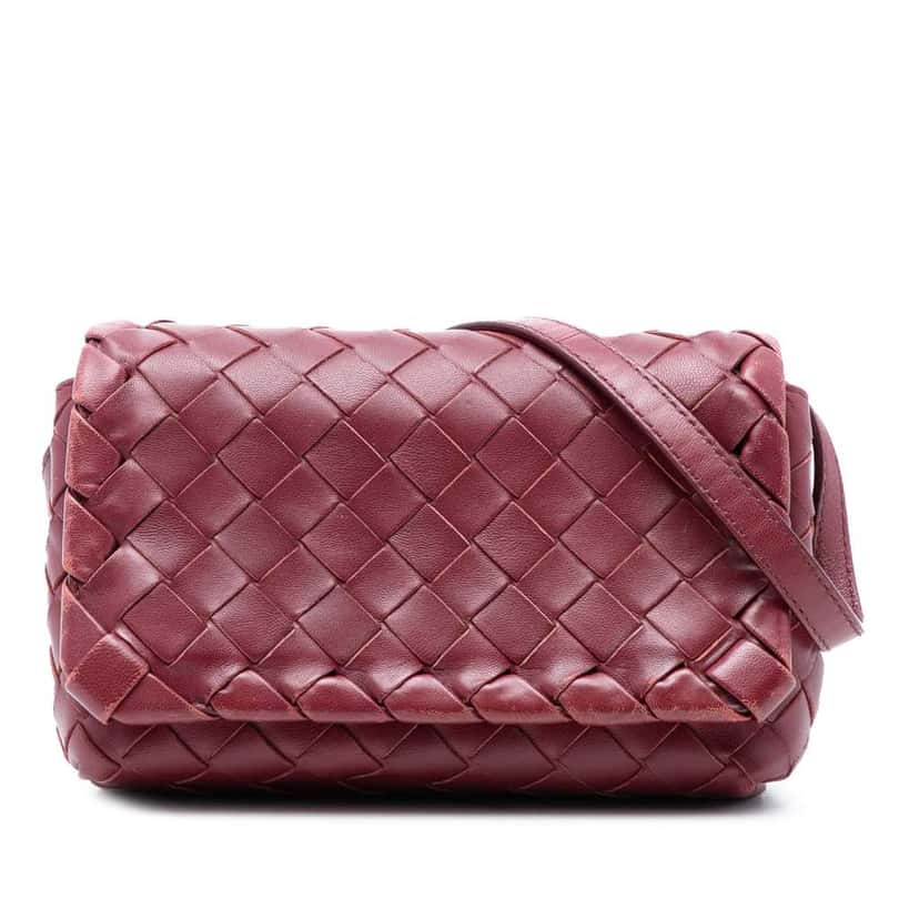 Bottega Veneta Mini Nappa Intrecciato Crossbody Red Leather Very good condition - Front View