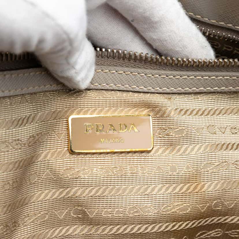 Prada Large Saffiano Lux Galleria Satchel Grey Leather Good condition - Box View