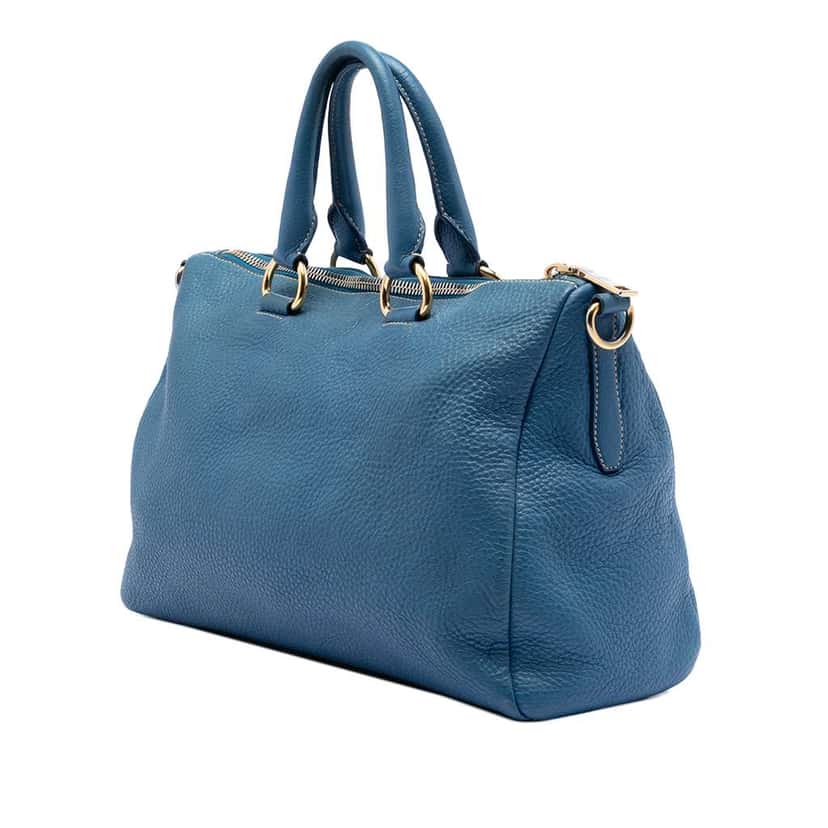 Prada Vitello Daino Zip Top Satchel Blue Leather Very good condition - Back View