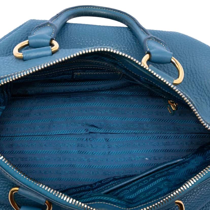 Prada Vitello Daino Zip Top Satchel Blue Leather Very good condition - Model View