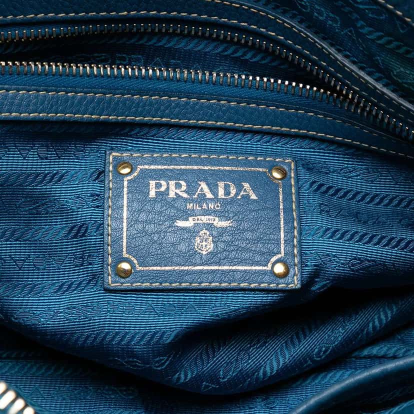 Prada Vitello Daino Zip Top Satchel Blue Leather Very good condition - Box View