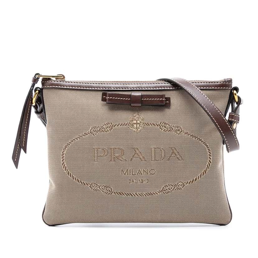 Prada Canvas Canapa Logo Bow Crossbody Brown Canvas Good condition - Front View