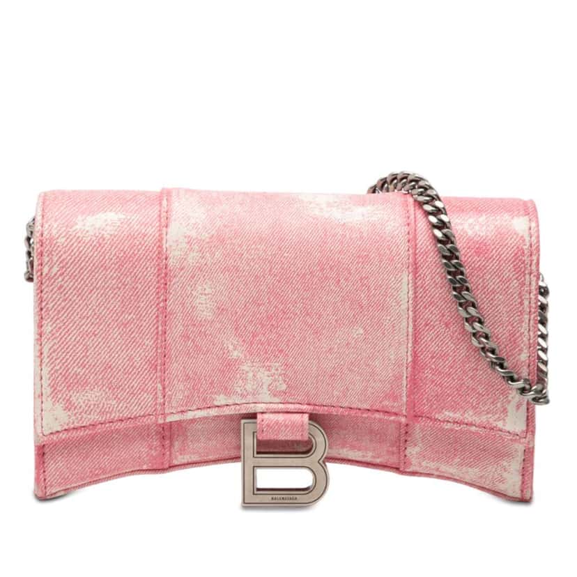 Balenciaga Nappa Denim Printed Hourglass Wallet on Chain Pink Leather Very good condition - Front View