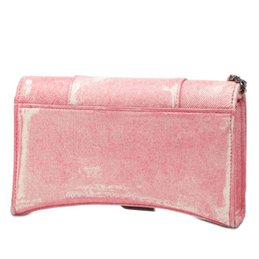 Balenciaga Nappa Denim Printed Hourglass Wallet on Chain Pink Leather Very good condition - Back View