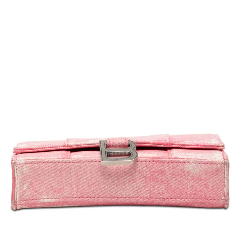 Balenciaga Nappa Denim Printed Hourglass Wallet on Chain Pink Leather Very good condition - Inside View