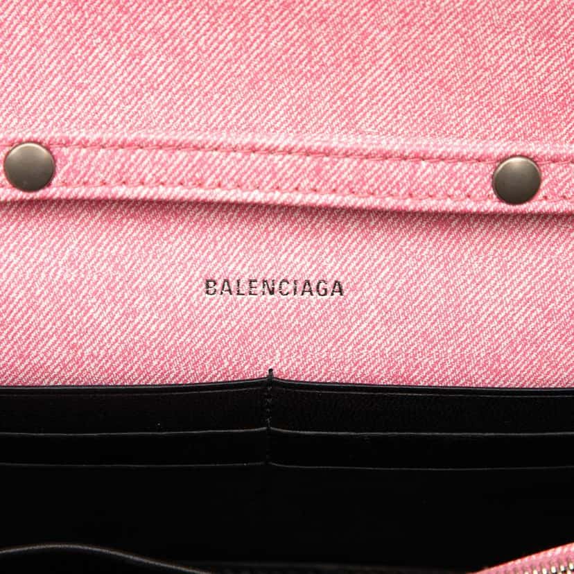 Balenciaga Nappa Denim Printed Hourglass Wallet on Chain Pink Leather Very good condition - Box View
