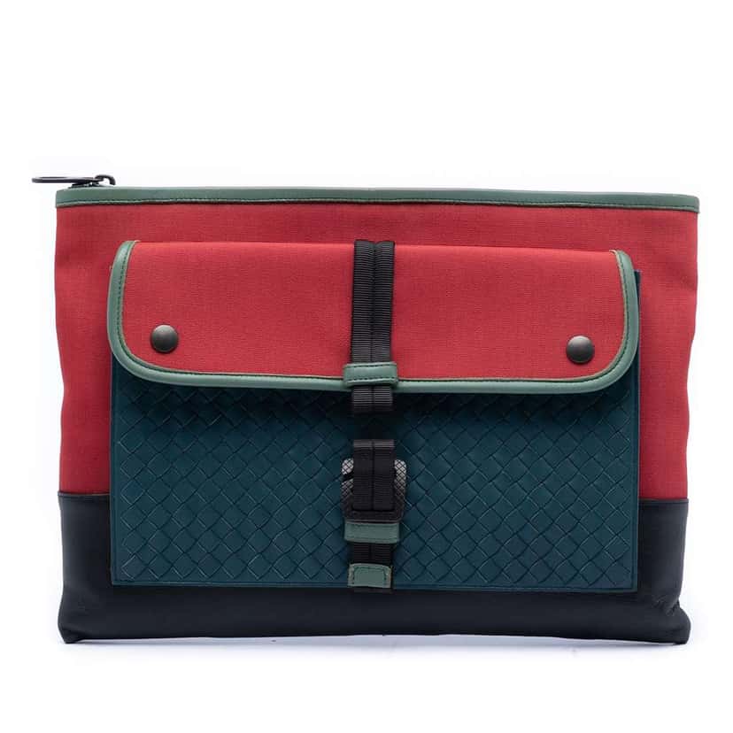 Bottega Veneta Canvas and Nappa Intrecciato Clutch Red Canvas Very good condition - Front View