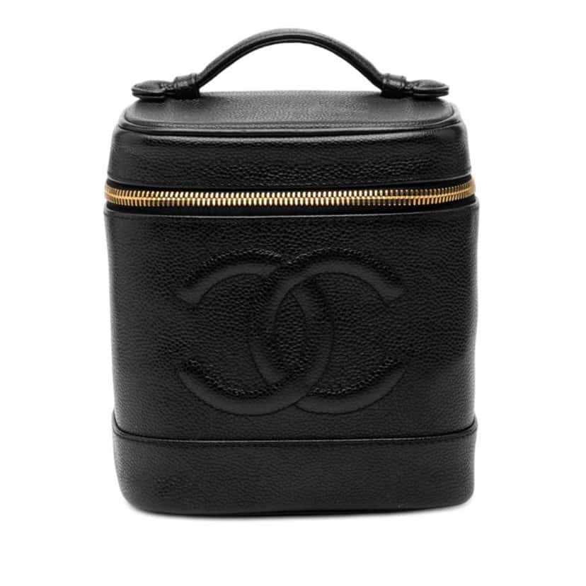 Chanel CC Caviar Vanity Bag Black Leather Good condition - Front View