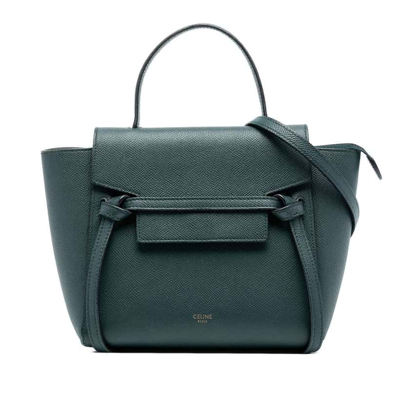 Celine Nano Grained Calfskin Belt Bag Green Leather Good condition - Front View