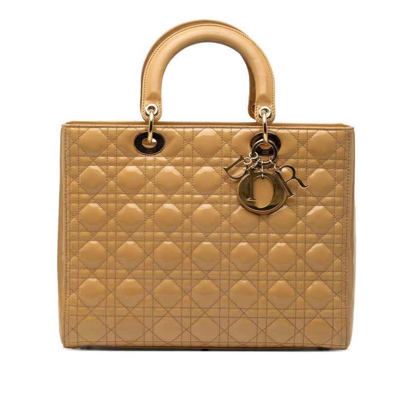 Dior Large Patent Cannage Lady Dior Brown Leather Good condition - Front View
