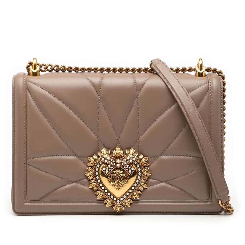 Dolce & Gabbana Medium Quilted Nappa Devotion Crossbody Brown Leather Good condition - Front View