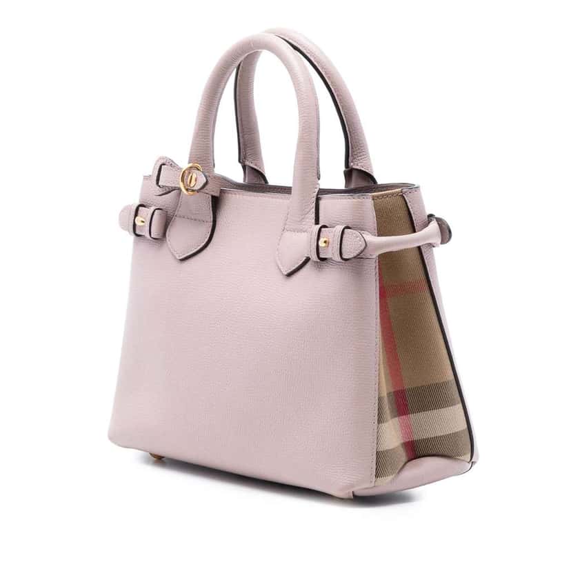 Burberry Small Leather and House Check Banner Satchel Pink Leather Good condition - Back View