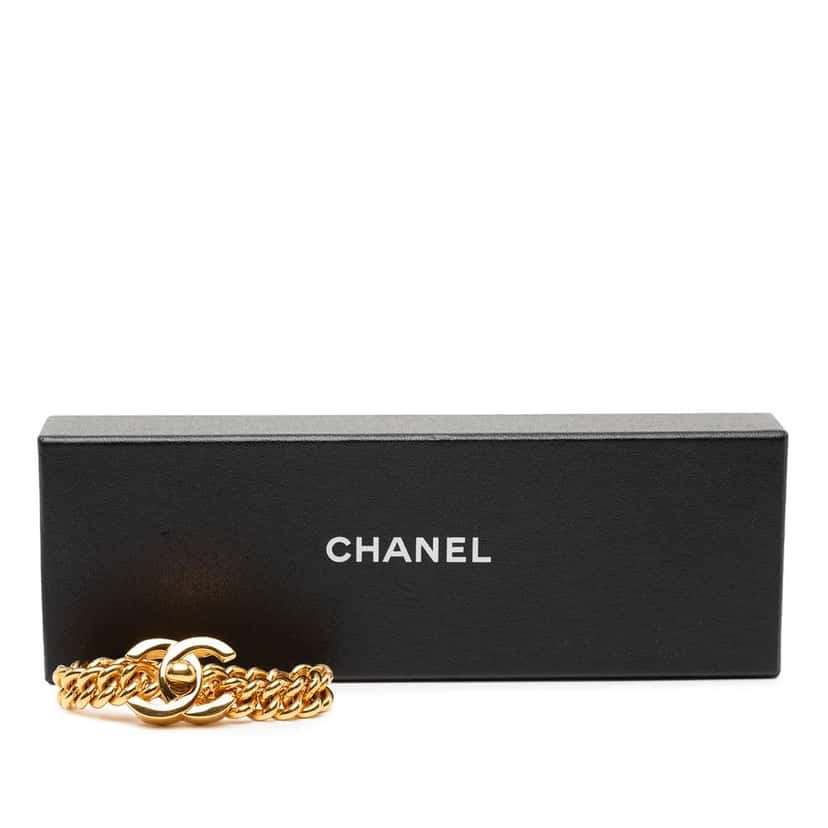 Chanel Gold Plated CC Turnlock Chain Bracelet Gold Metal Good condition - Box View