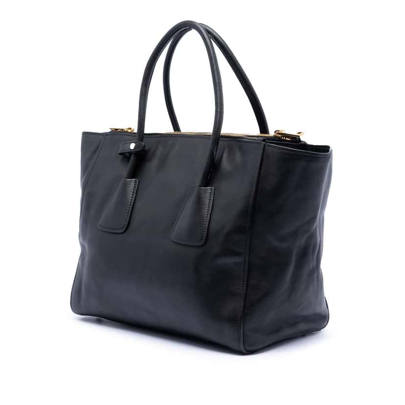 Prada Glace Calf Twin Pocket Double Handle Satchel Black Leather Good condition - Back View