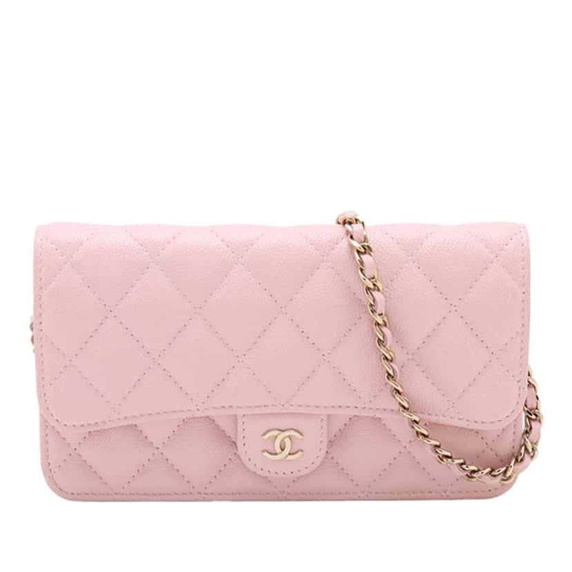 Chanel CC Quilted Caviar Flap Phone Holder Wallet on Chain Pink Leather Good condition - Front View
